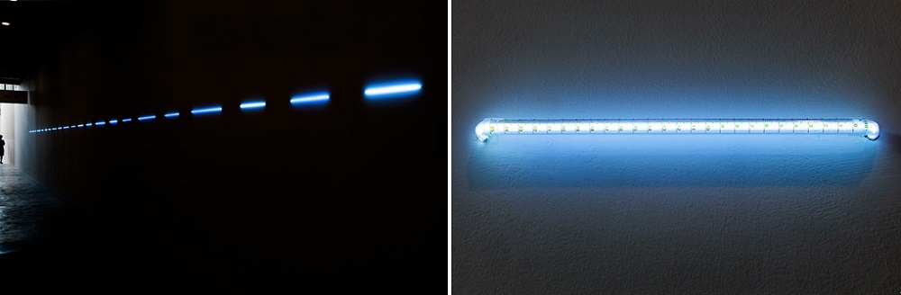 Yi Xin Tong "Rushing Across the Field as a Dotted Line", Fluorescent Lamps, Dimension Variable, 2015