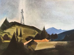 有信号塔的风景 油画60cmx80cm 2016